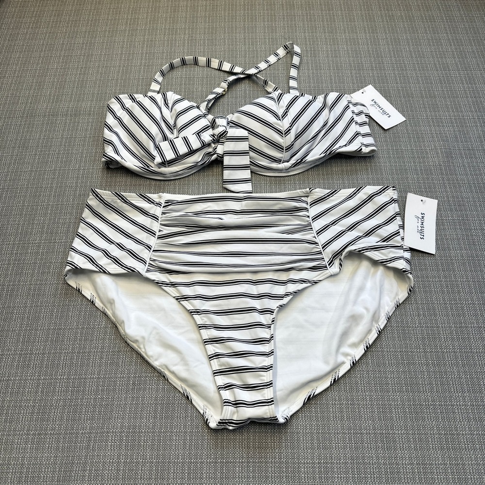 New Swimsuits forβ All Bikini Set High Waisted Black White Nautical size 24